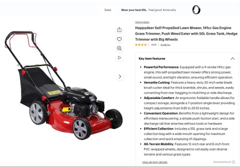 Happydeer Self-Propelled Gas Lawn Mower